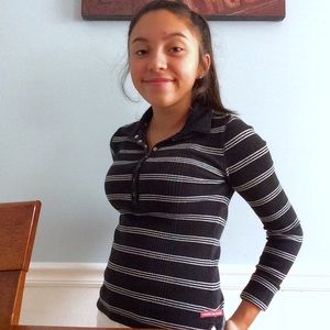 black and white stripe collared shirt